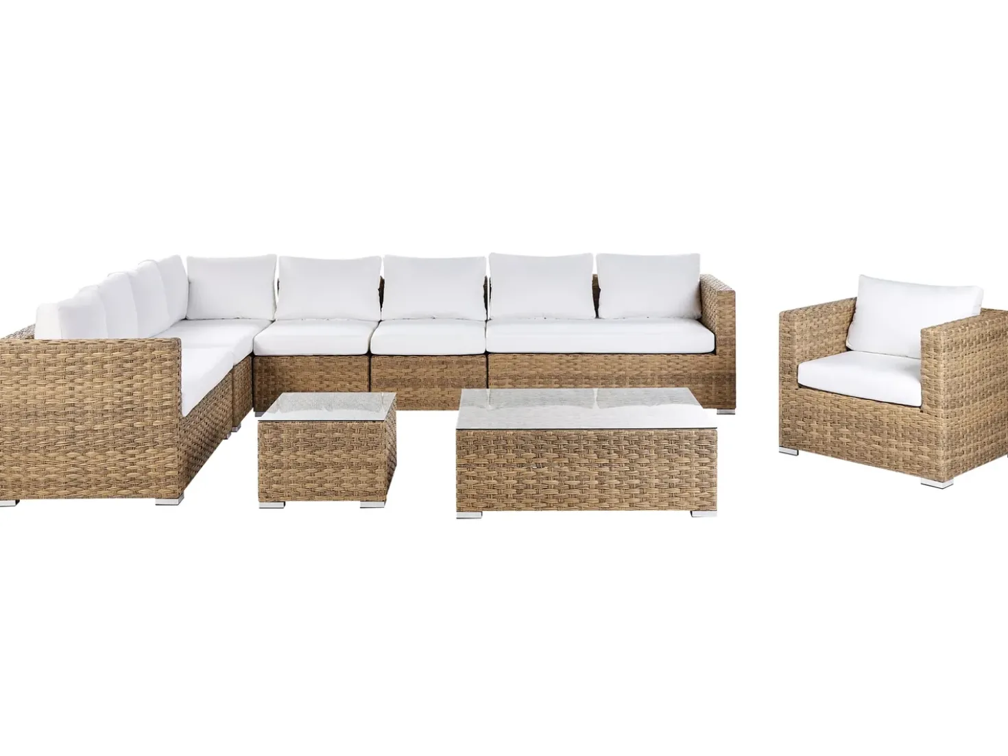 Set da giardino con tavolo 8 posti XXL Lato destro Modulare Rattan sintetico (PE) Marrone chiaro