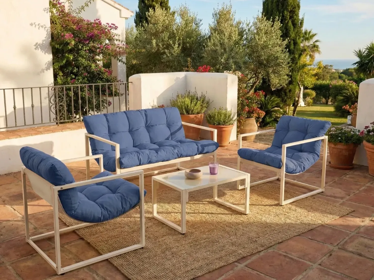 Set da giardino con tavolo 4 posti GARDA Metallo Blu