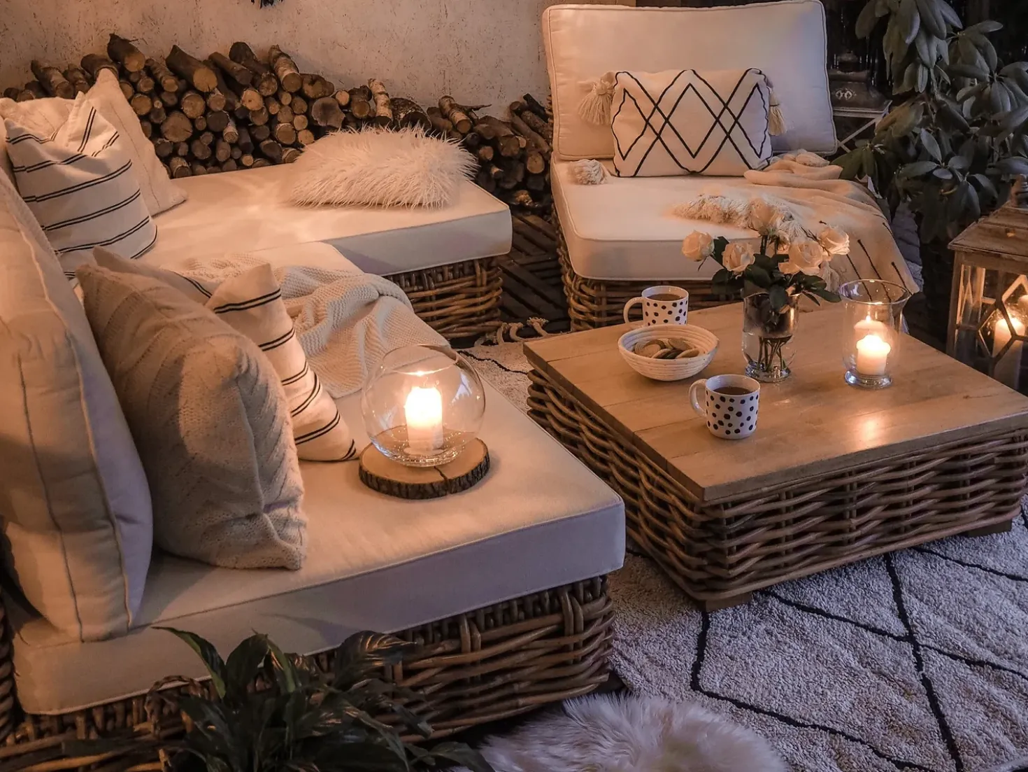 Set da giardino con tavolo 4 posti VARALLO Lato destro Modulare Rattan Naturale