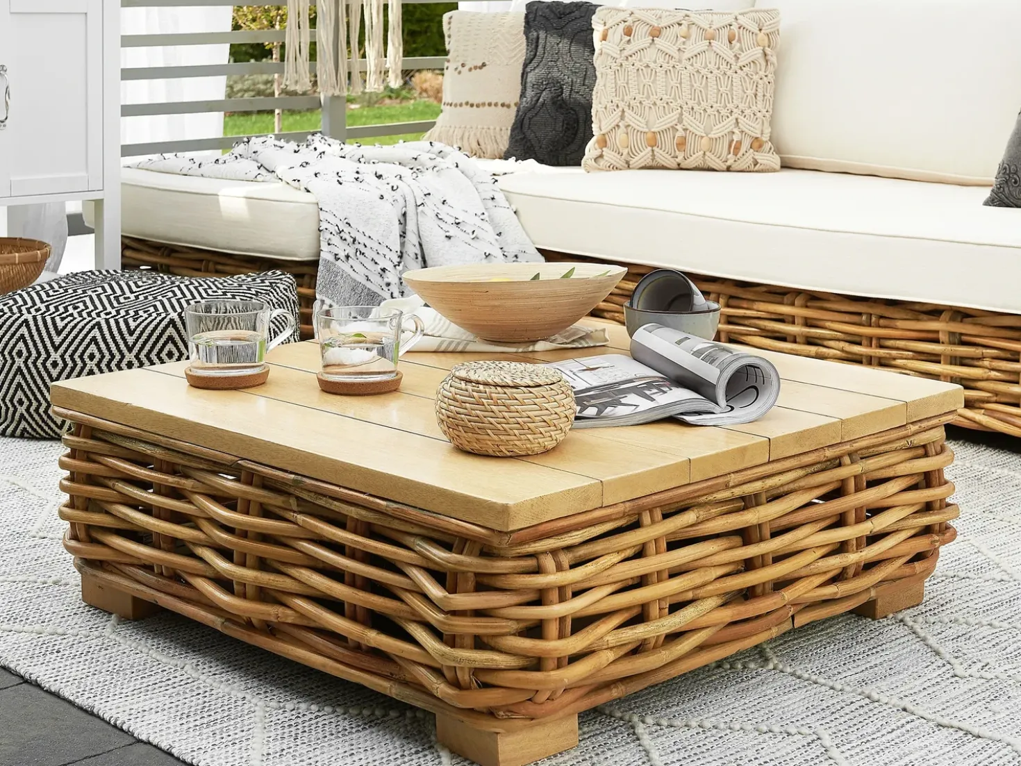 Set da giardino con tavolo 4 posti VARALLO Lato destro Modulare Rattan Naturale