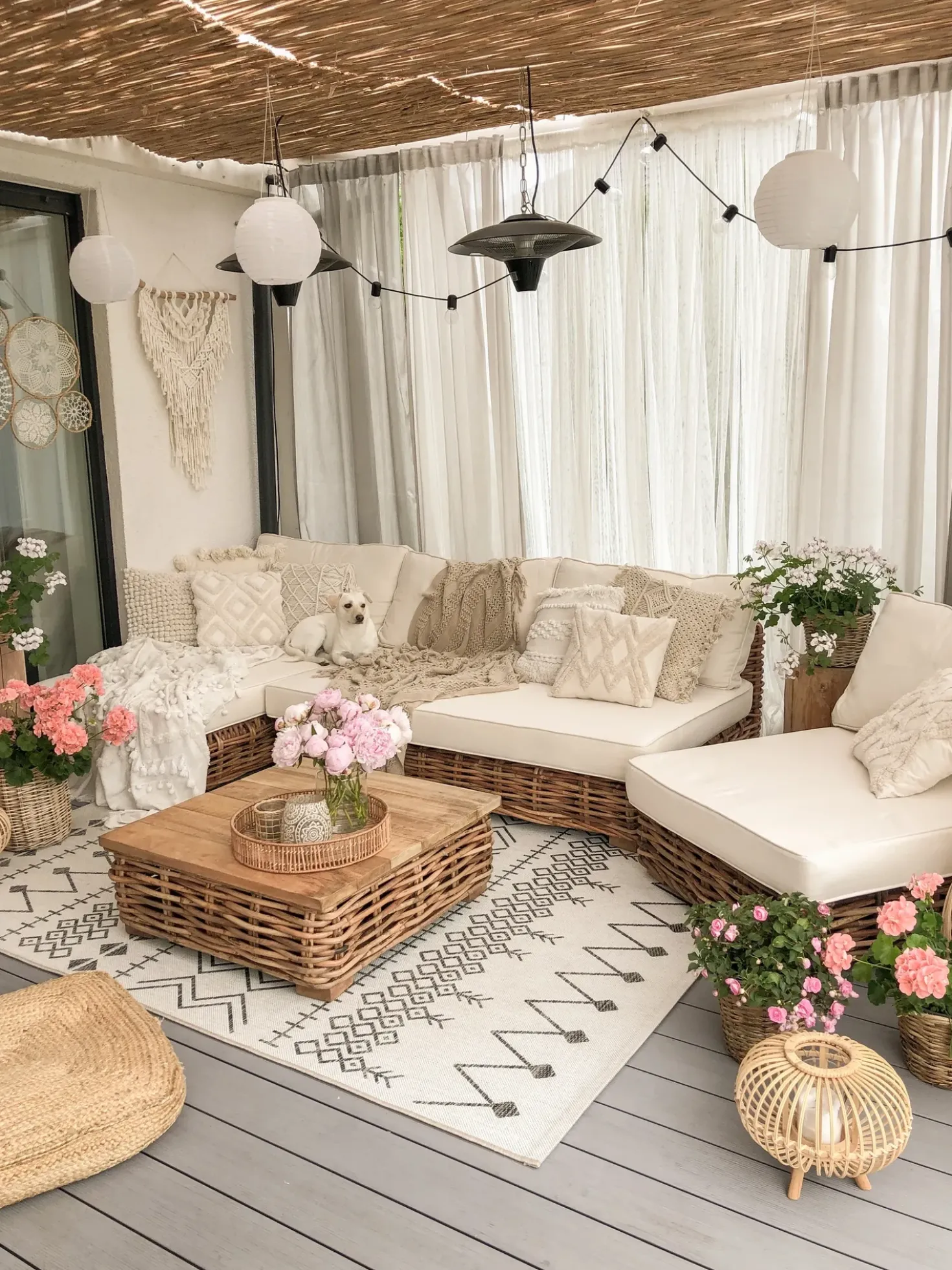 Set da giardino con tavolo 4 posti VARALLO Lato destro Modulare Rattan Naturale