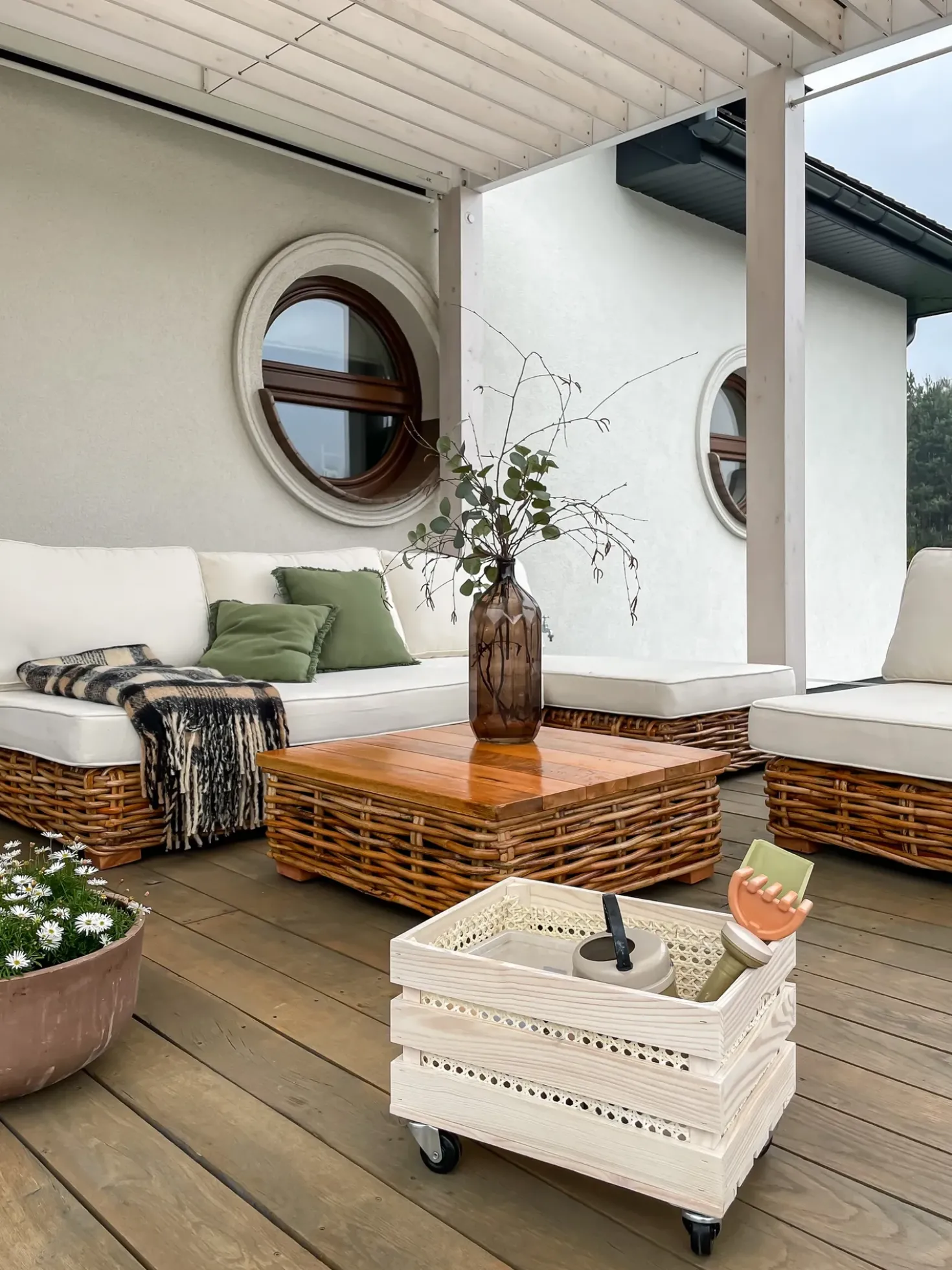 Set da giardino con tavolo 4 posti VARALLO Lato destro Modulare Rattan Naturale