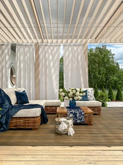 Set da giardino con tavolo 4 posti VARALLO Lato destro Modulare Rattan Naturale