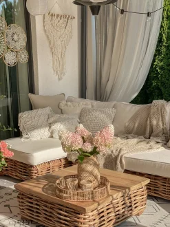 Set da giardino con tavolo 4 posti VARALLO Lato destro Modulare Rattan Naturale