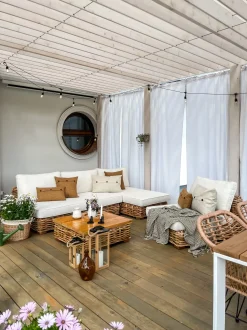 Set da giardino con tavolo 4 posti VARALLO Lato destro Modulare Rattan Naturale