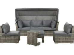 Set da giardino con tavolo 6 posti CORTE Modulare Rattan sintetico (PE) Marrone scuro