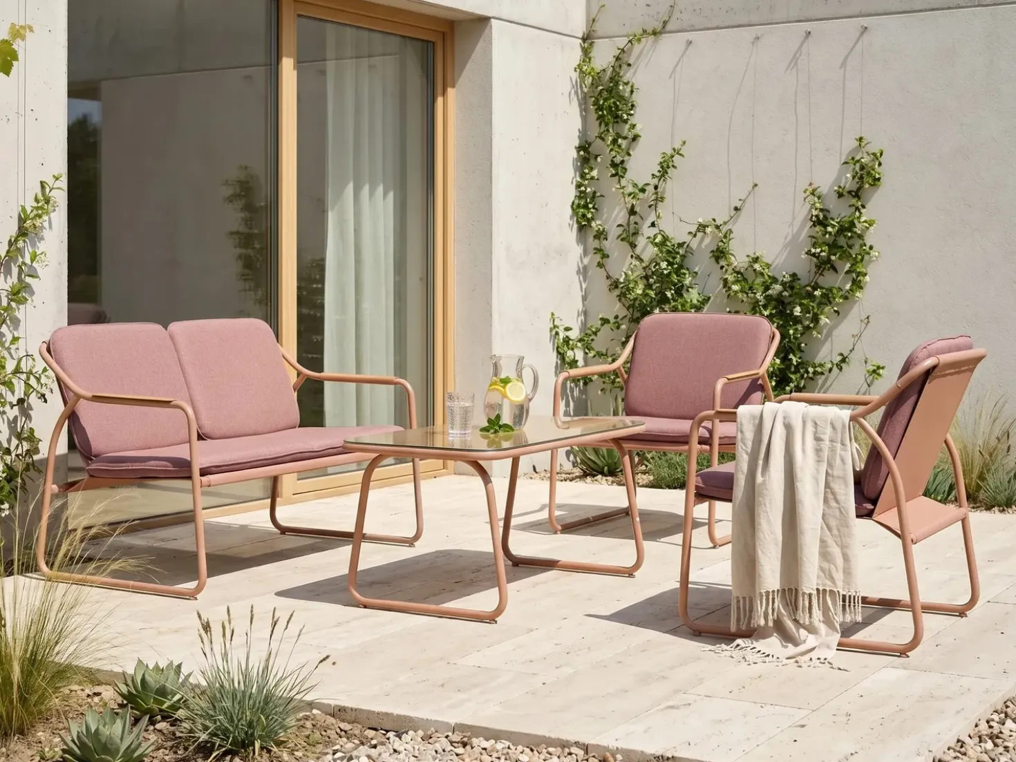 Set da giardino con tavolo 4 posti CALASCIO Metallo Marrone