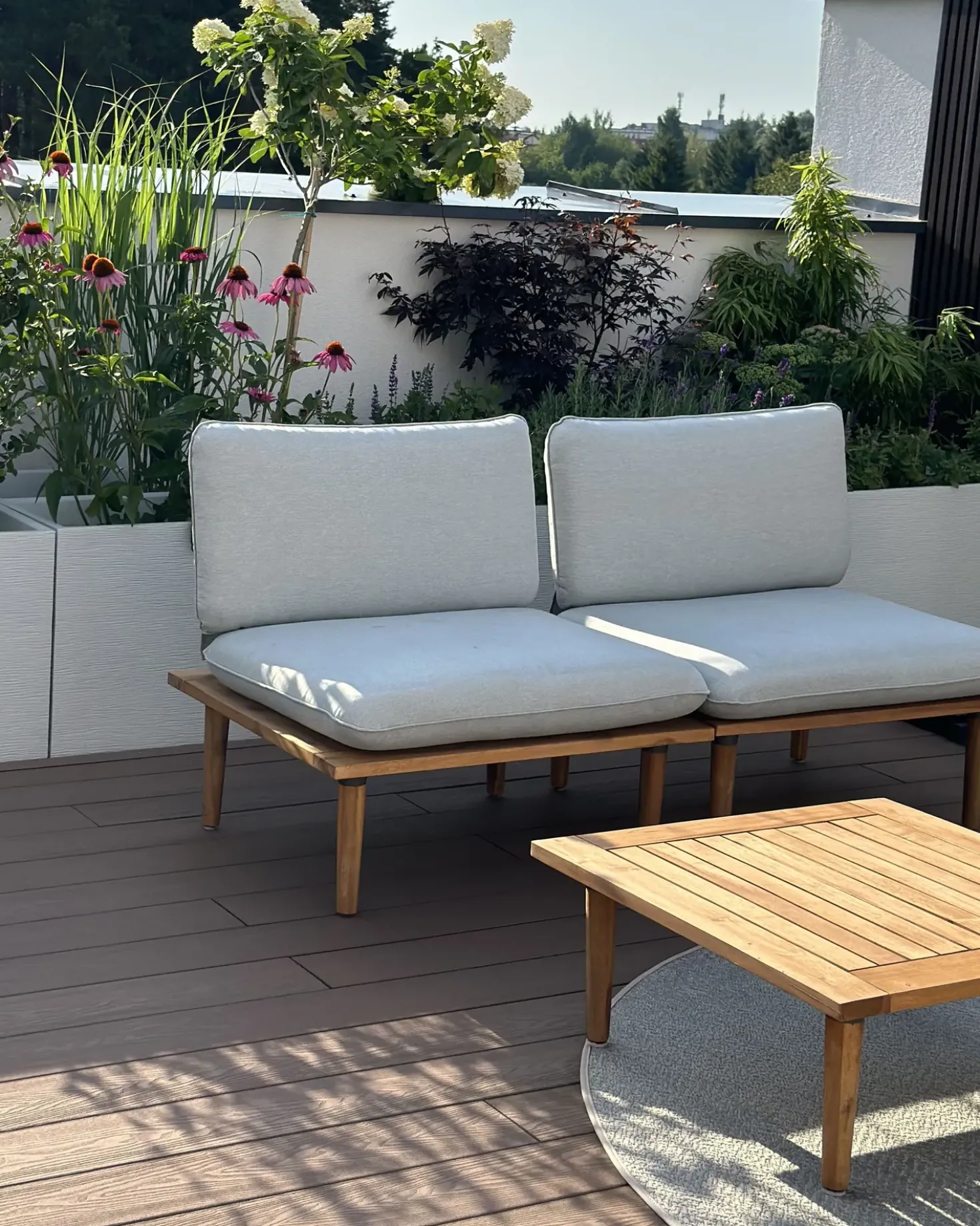 Set da giardino con tavolo 2 posti FRASCATI Modulare Legno di acacia certificato Grigio chiaro