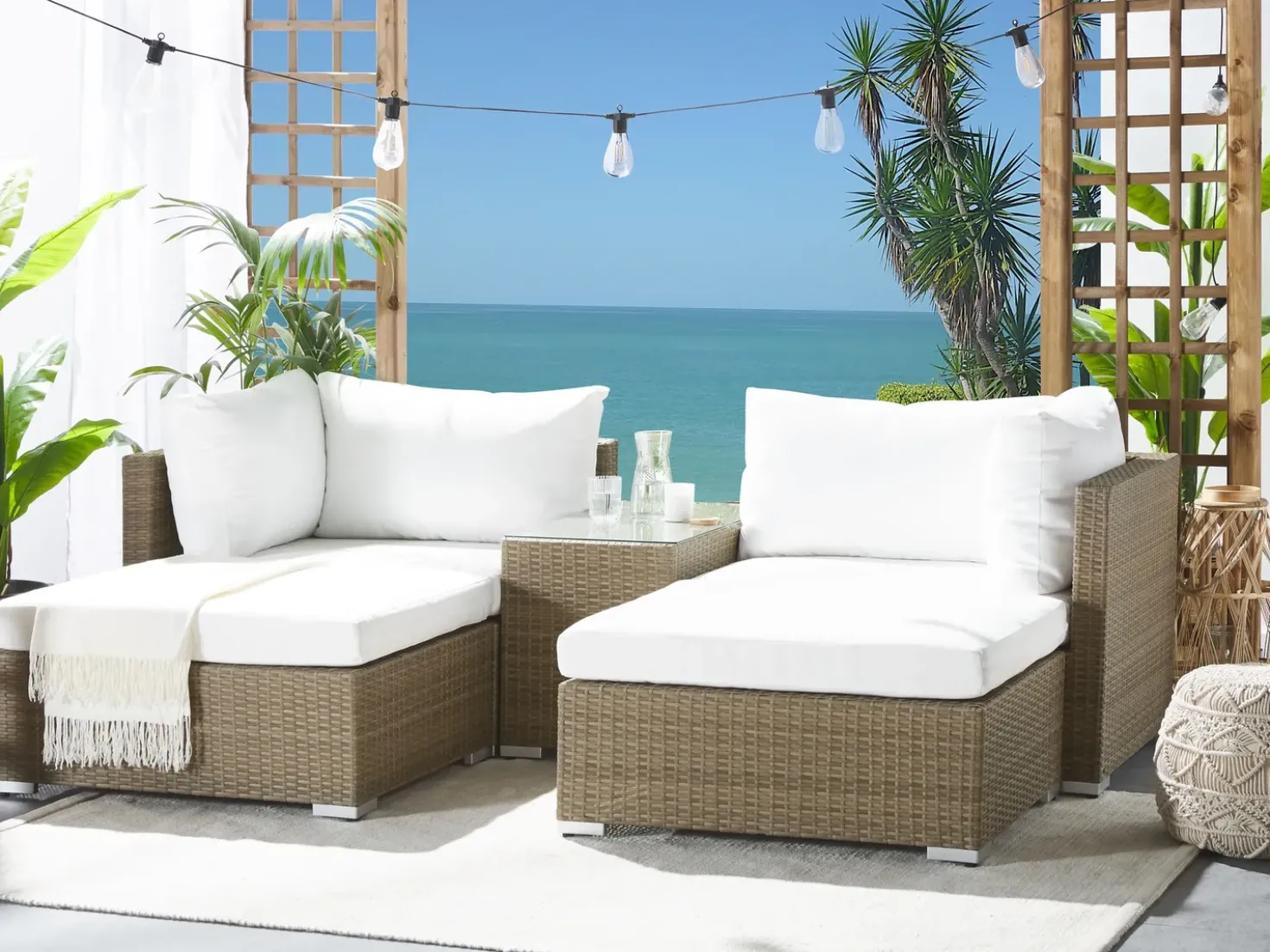 Set da giardino con tavolo 2 posti NOTO Modulare Rattan sintetico (PE) Marrone chiaro