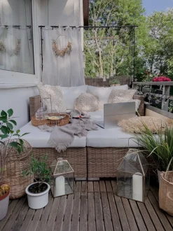 Set da giardino con tavolo 2 posti NOTO Modulare Rattan sintetico (PE) Marrone chiaro