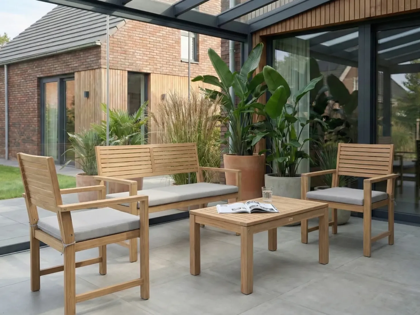 Set da giardino con tavolo 4 posti FIAMES Legno di acacia certificato Grigio