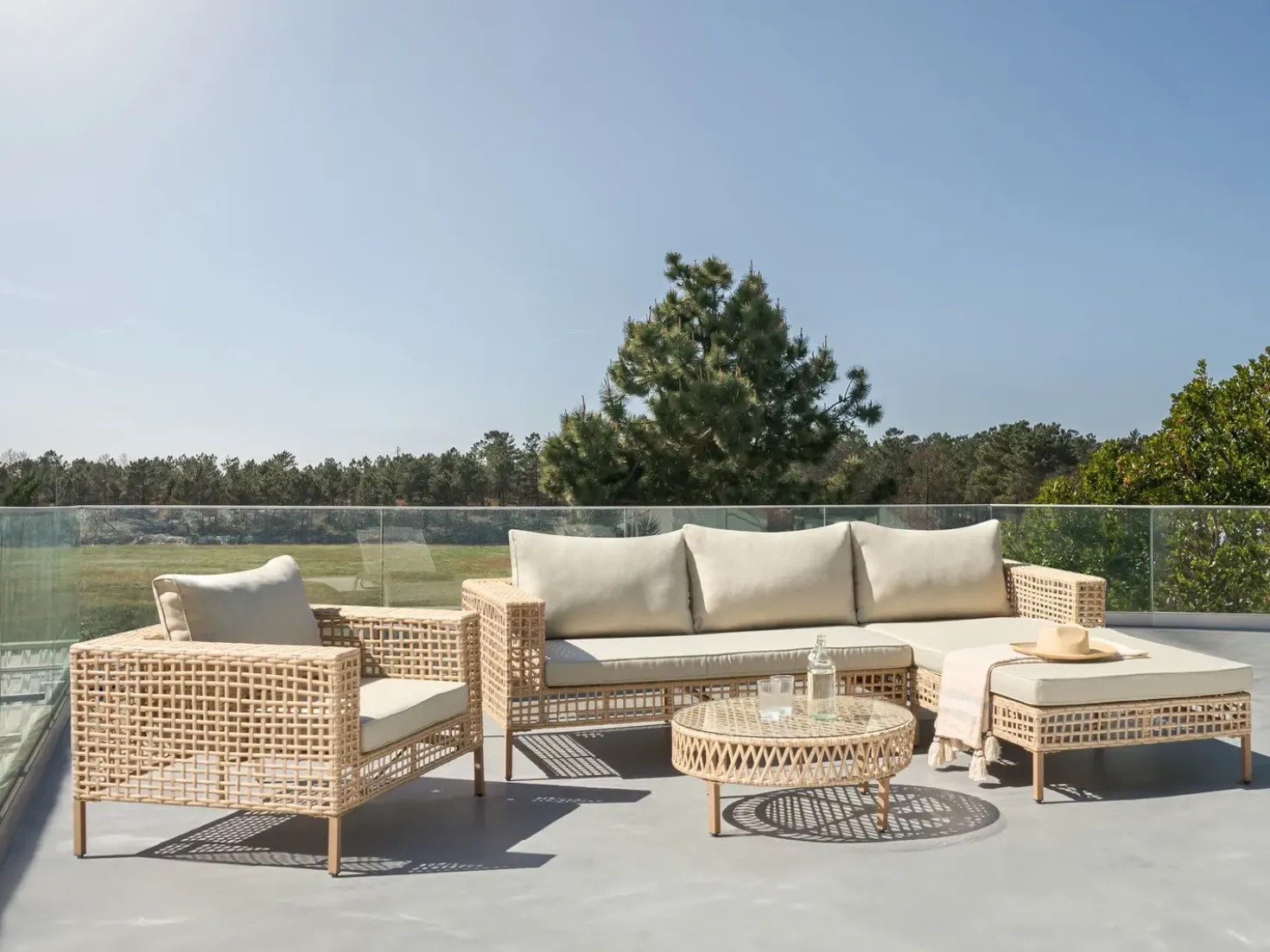 Set da giardino con tavolo 4 posti CALASETTA Lato Sinistro Rattan sintetico (PE) Beige