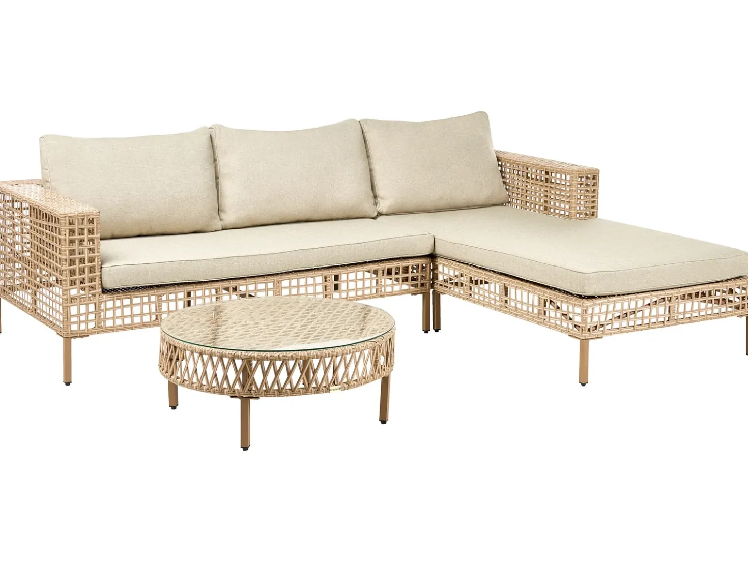 Set da giardino con tavolo 4 posti CALASETTA Lato Sinistro Rattan sintetico (PE) Beige