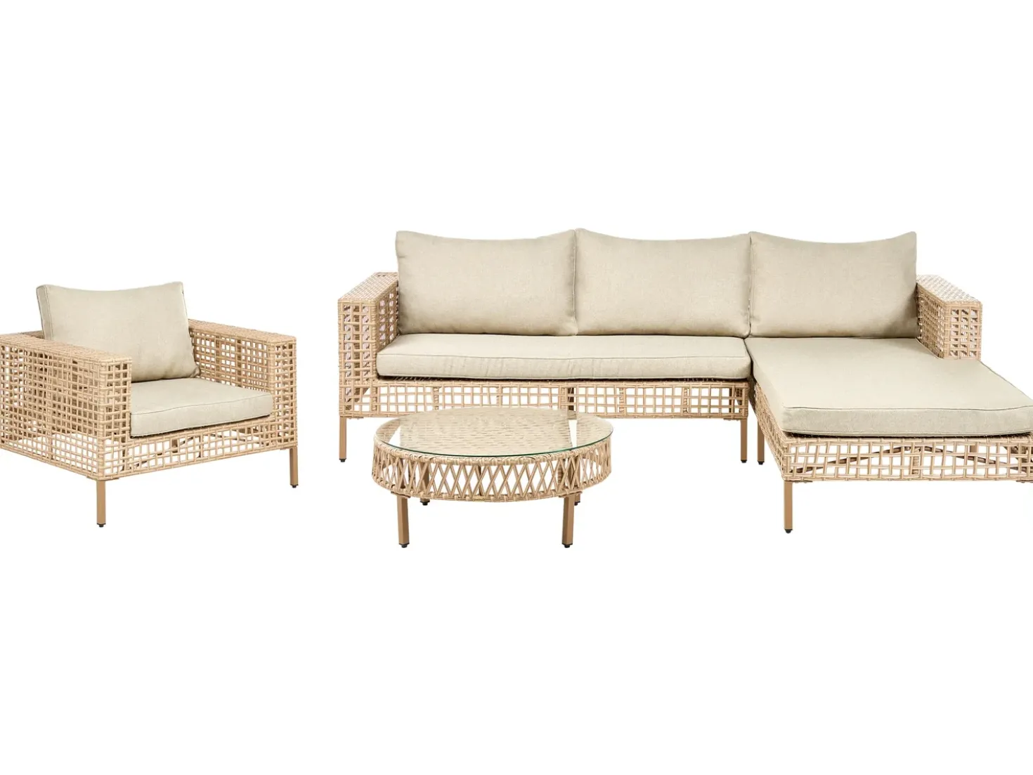 Set da giardino con tavolo 4 posti CALASETTA Lato Sinistro Rattan sintetico (PE) Beige