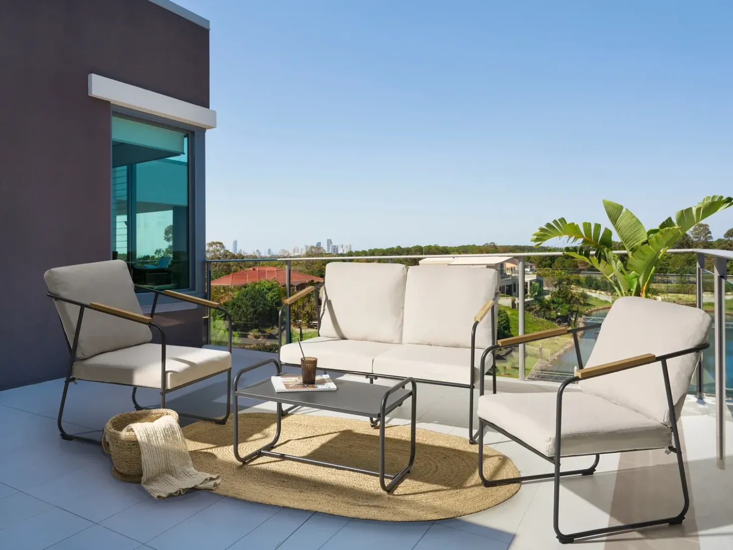 Set da giardino con tavolo 4 posti VEZZANA Metallo Beige chiaro