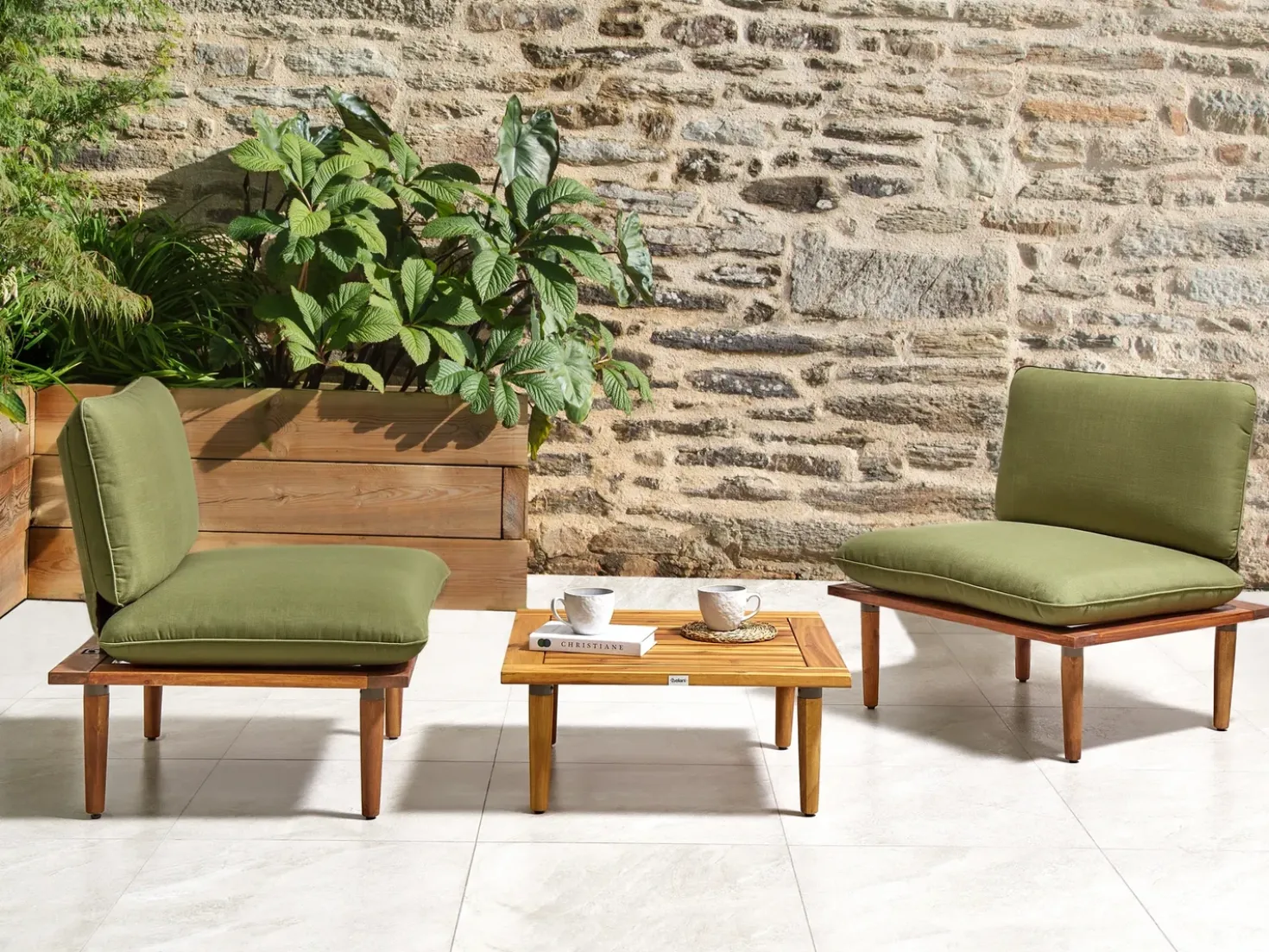 Set da giardino con tavolo 2 posti FRASCATI Modulare Legno di acacia certificato Verde oliva