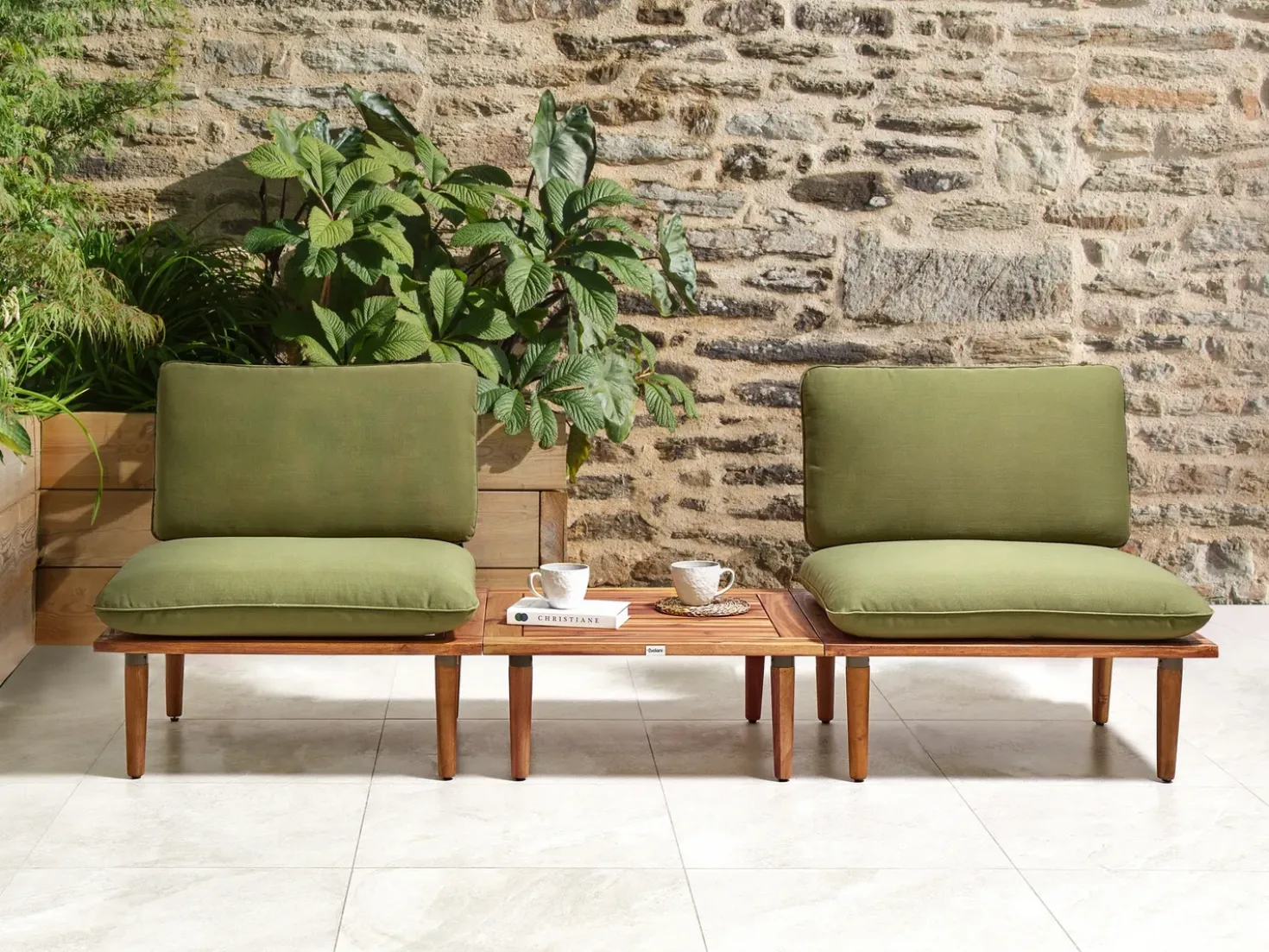 Set da giardino con tavolo 2 posti FRASCATI Modulare Legno di acacia certificato Verde oliva