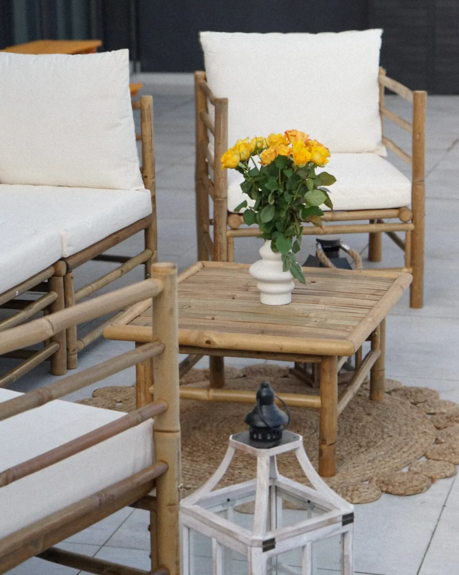 Set da giardino con tavolo 5 posti CERRETO Bambù Bianco sporco
