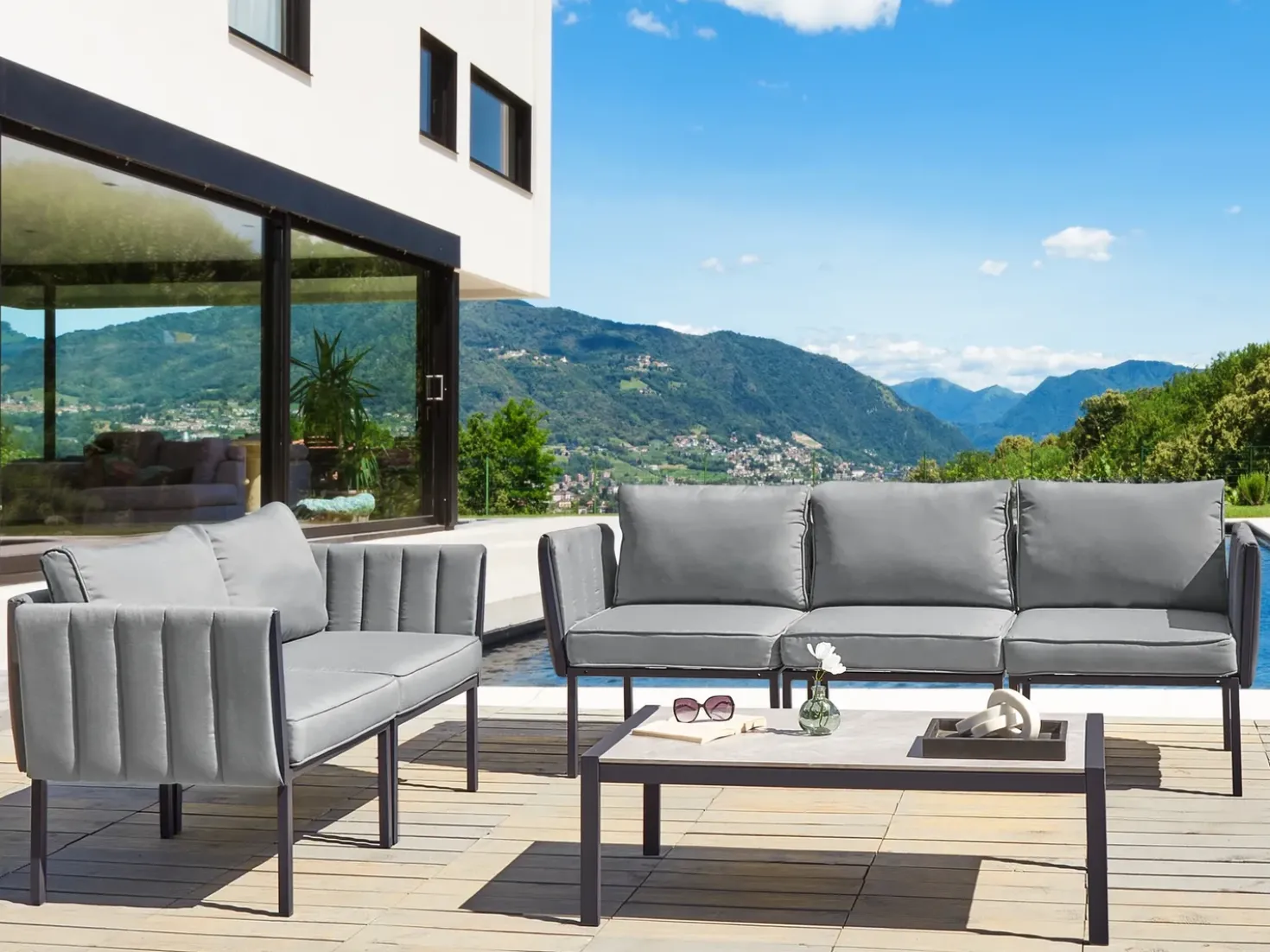 Set da giardino con tavolo 5 posti SKALA Metallo Grigio scuro