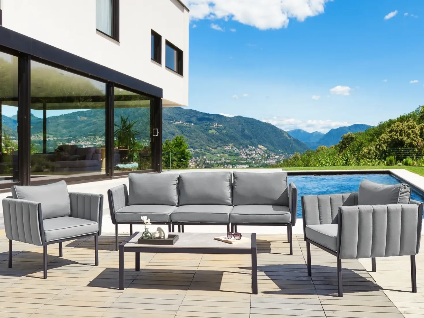 Set da giardino con tavolo 5 posti SKALA Metallo Grigio scuro