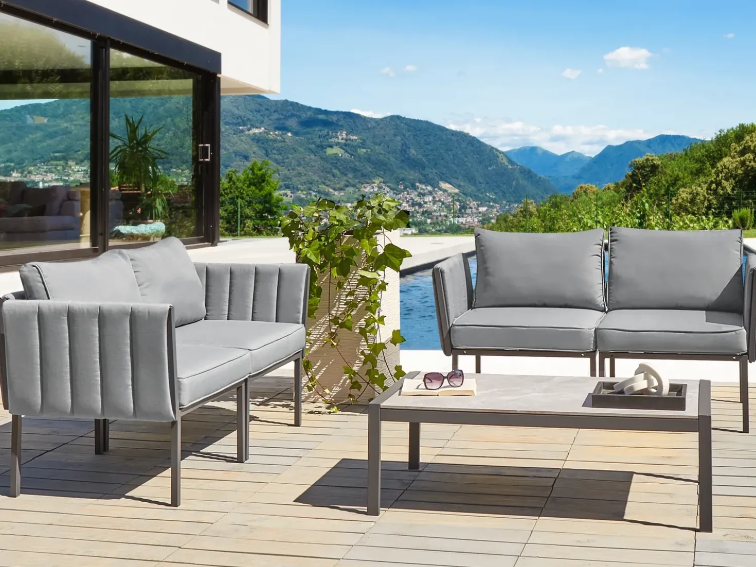 Set da giardino con tavolo 5 posti SKALA Metallo Grigio scuro
