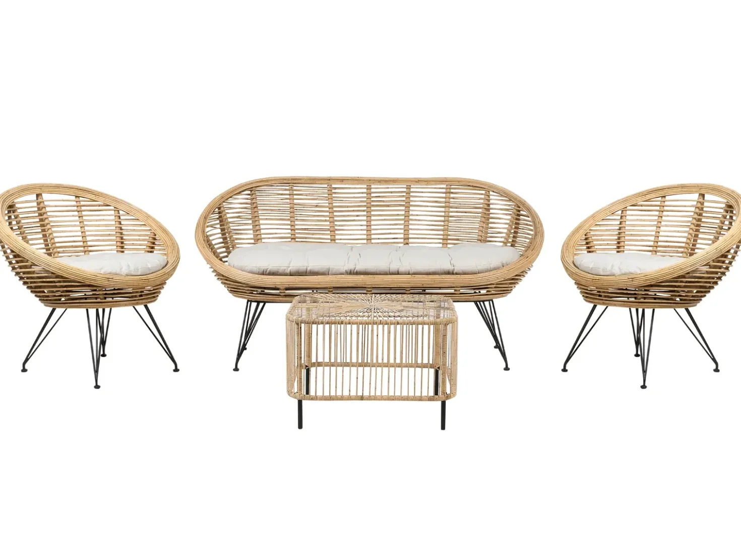 Set da giardino con tavolo 4 posti MARATEA/CESENATICO Rattan Naturale