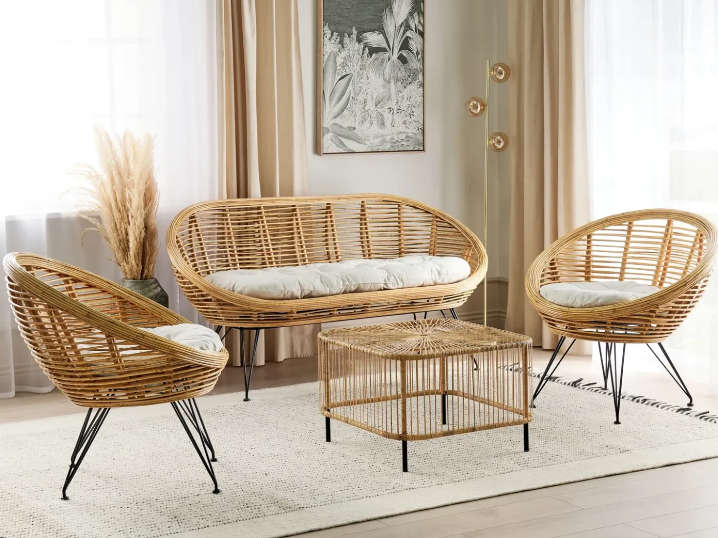 Set da giardino con tavolo 4 posti MARATEA/CESENATICO Rattan Naturale