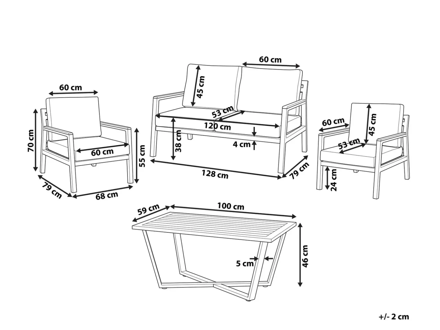 Set da giardino con tavolo 4 posti DELIA Metallo Grigio