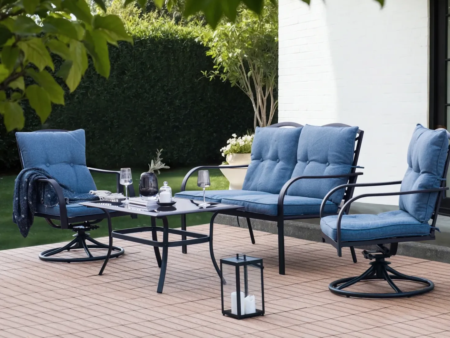 Set da giardino con tavolo 4 posti MESTRINO Metallo Blu