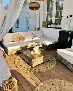 Set da giardino con tavolo 4 posti VARALLO Lato destro Modulare Rattan Grigio