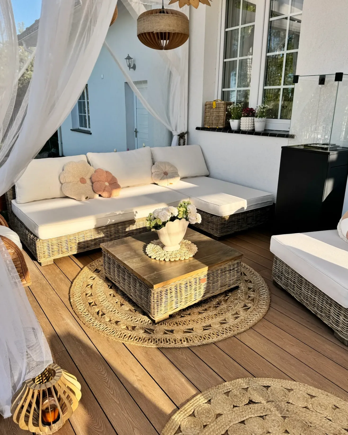 Set da giardino con tavolo 4 posti VARALLO Lato destro Modulare Rattan Grigio