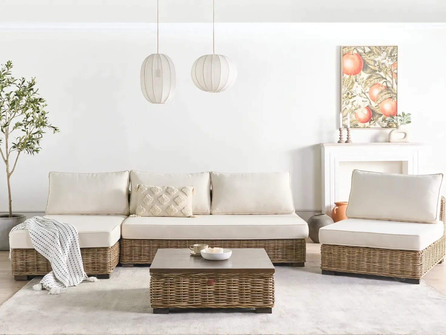 Set da giardino con tavolo 4 posti VARALLO Lato destro Modulare Rattan Grigio