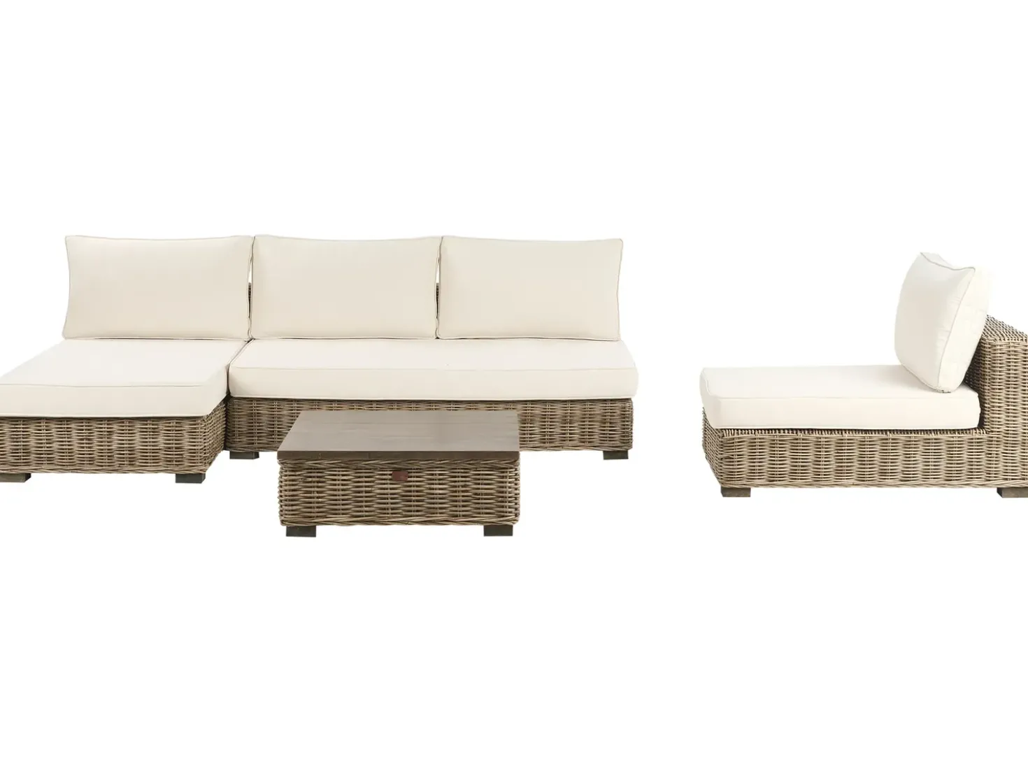 Set da giardino con tavolo 4 posti VARALLO Lato destro Modulare Rattan Grigio