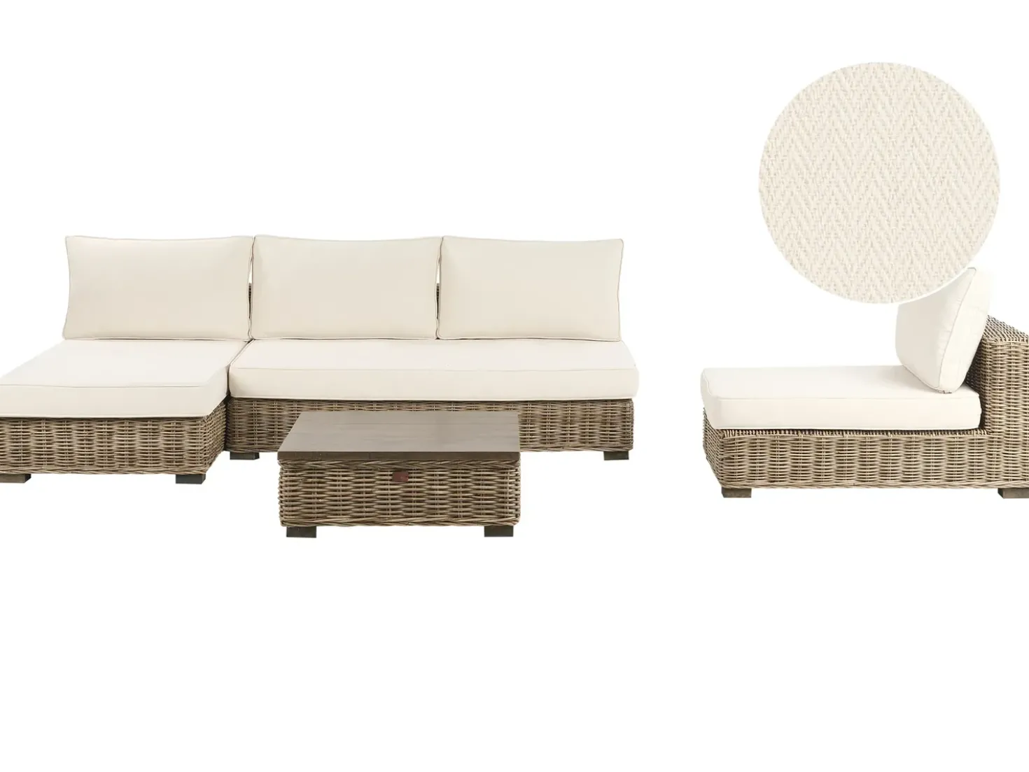 Set da giardino con tavolo 4 posti VARALLO Lato destro Modulare Rattan Grigio
