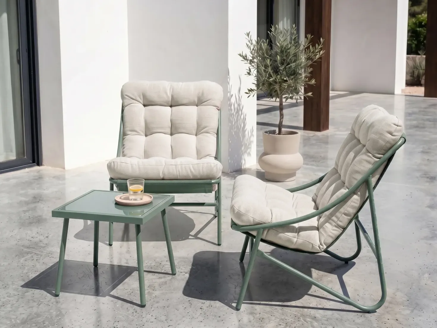 Set da giardino con tavolo 2 posti MOLVENO Metallo Beige/Verde