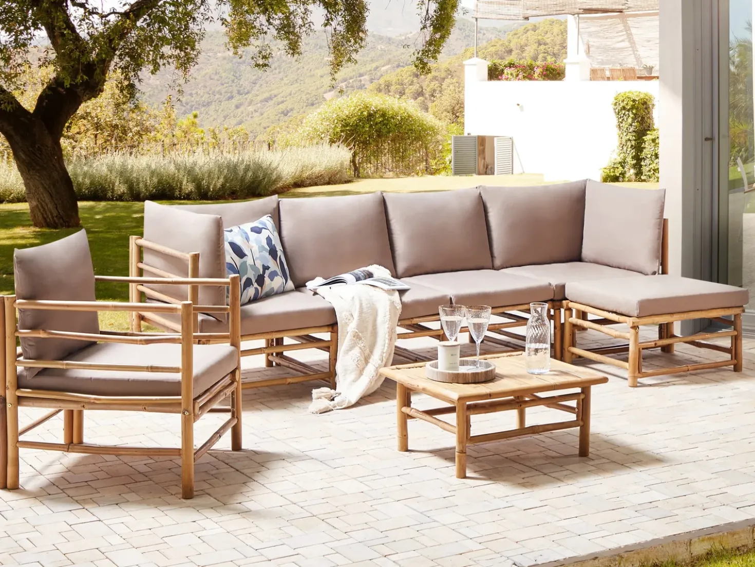 Set da giardino con tavolo 6 posti CERRETO Lato Sinistro Bambù Tortora