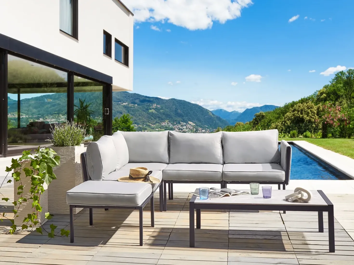 Set da giardino con tavolo 5 posti SKALA Metallo Grigio chiaro