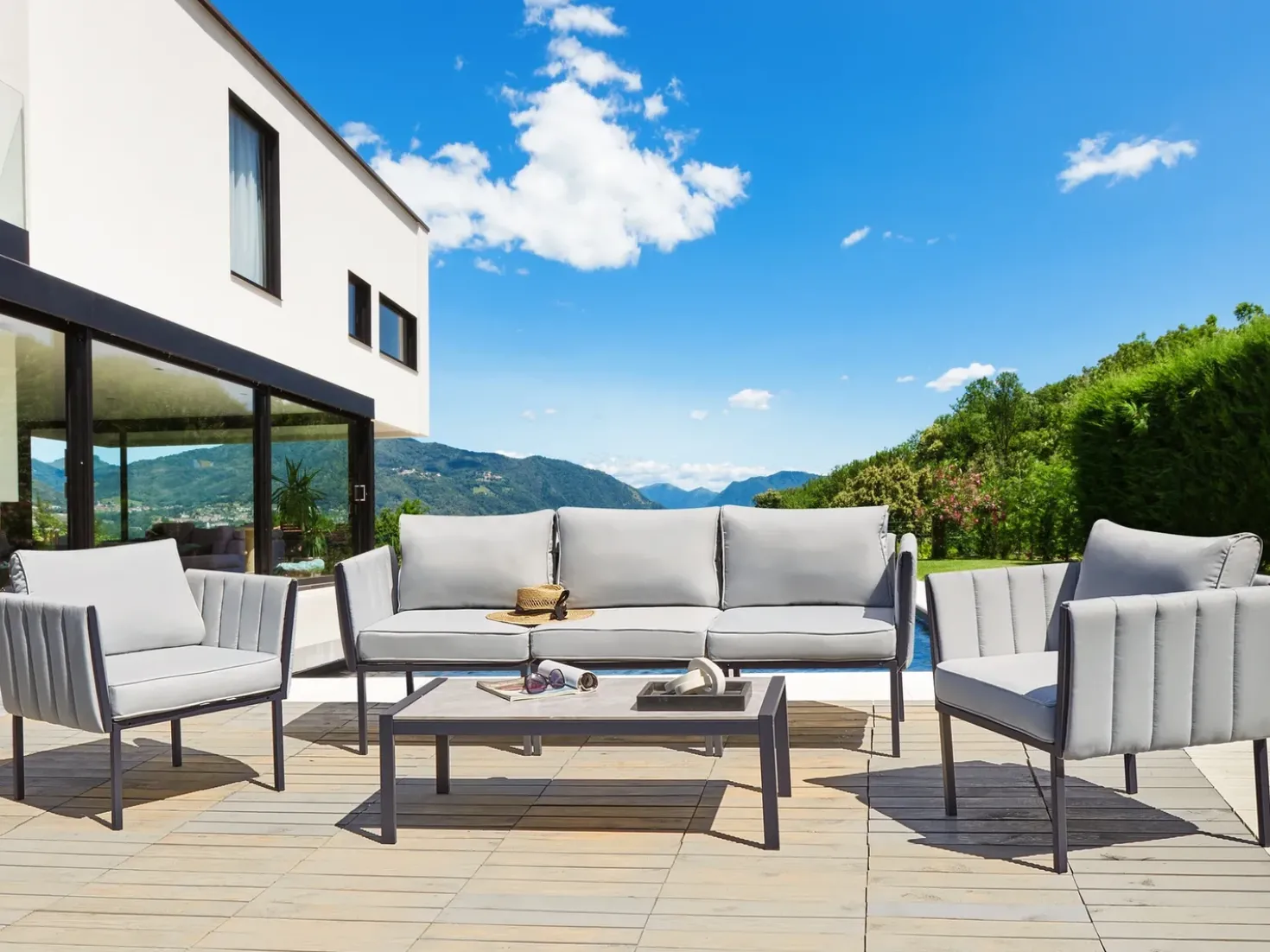 Set da giardino con tavolo 5 posti SKALA Metallo Grigio chiaro