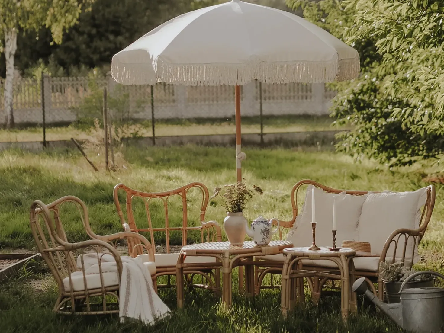 Set da giardino con tavolo 4 posti BRINDISI Rattan Naturale
