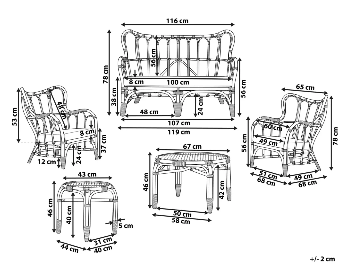 Set da giardino con tavolo 4 posti BRINDISI Rattan Naturale