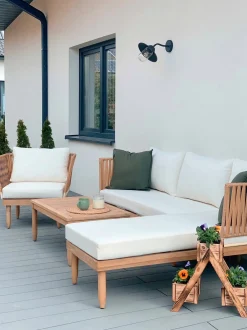 Set da giardino con tavolo 4 posti CREMONA Lato Sinistro Legno d'acacia Bianco sporco