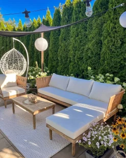 Set da giardino con tavolo 4 posti CREMONA Lato Sinistro Legno d'acacia Bianco sporco
