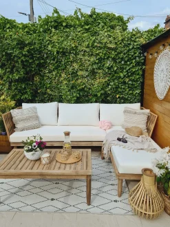 Set da giardino con tavolo 4 posti CREMONA Lato Sinistro Legno d'acacia Bianco sporco