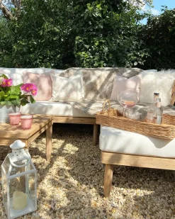 Set da giardino con tavolo 4 posti CREMONA Lato Sinistro Legno d'acacia Bianco sporco