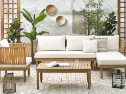 Set da giardino con tavolo 4 posti CREMONA Lato Sinistro Legno d'acacia Bianco sporco