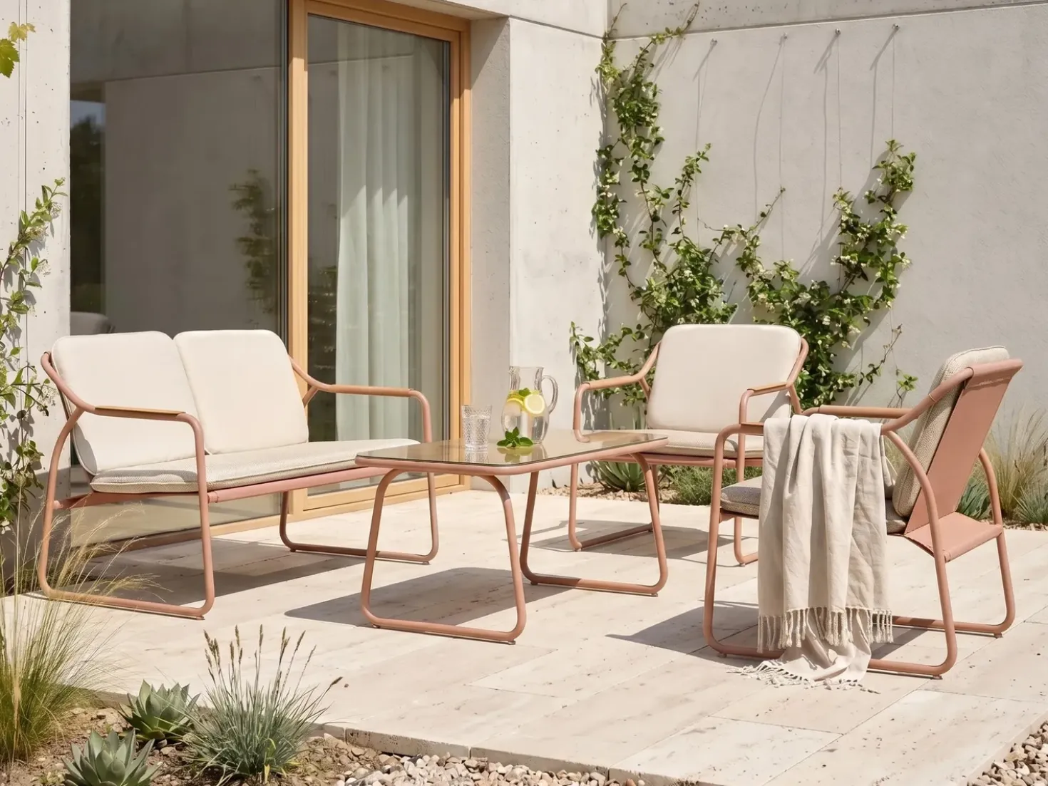 Set da giardino con tavolo 4 posti CALASCIO Metallo Beige chiaro