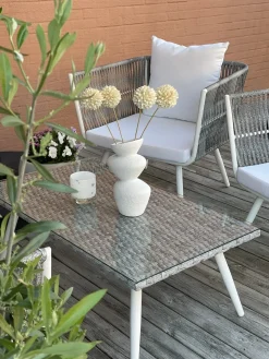 Set da giardino con tavolo 4 posti RAGUSA Rattan sintetico (PE) Bianco sporco