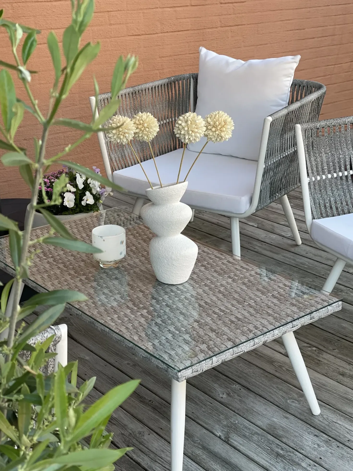 Set da giardino con tavolo 4 posti RAGUSA Rattan sintetico (PE) Bianco sporco