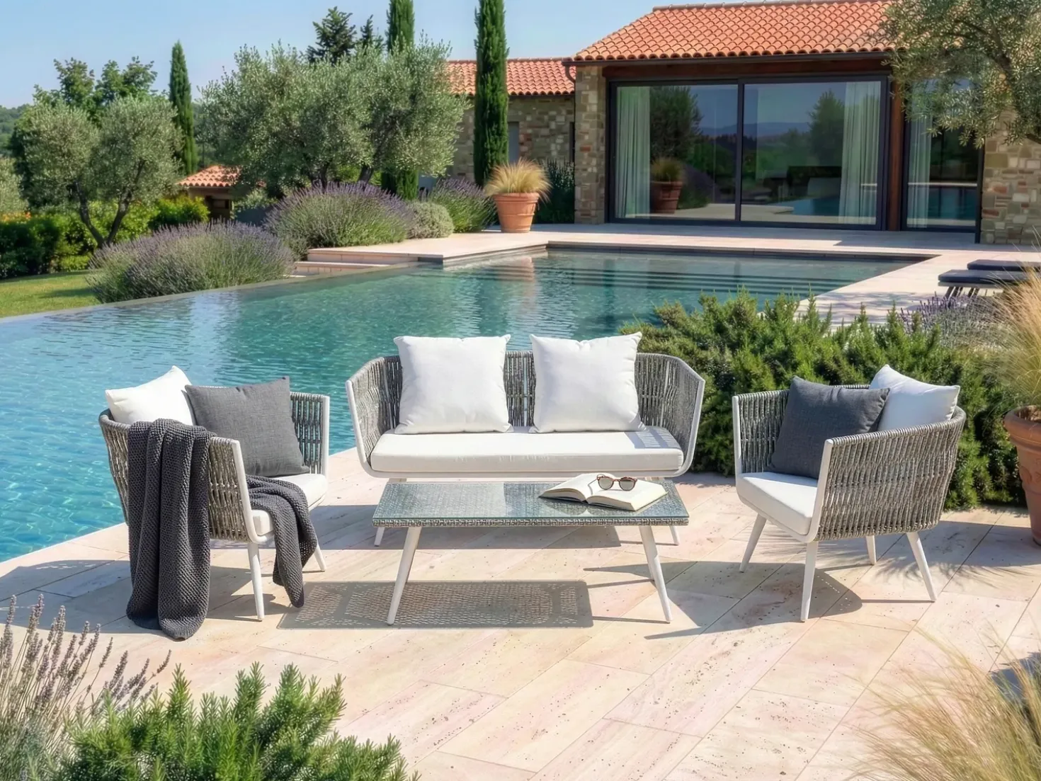 Set da giardino con tavolo 4 posti RAGUSA Rattan sintetico (PE) Bianco sporco