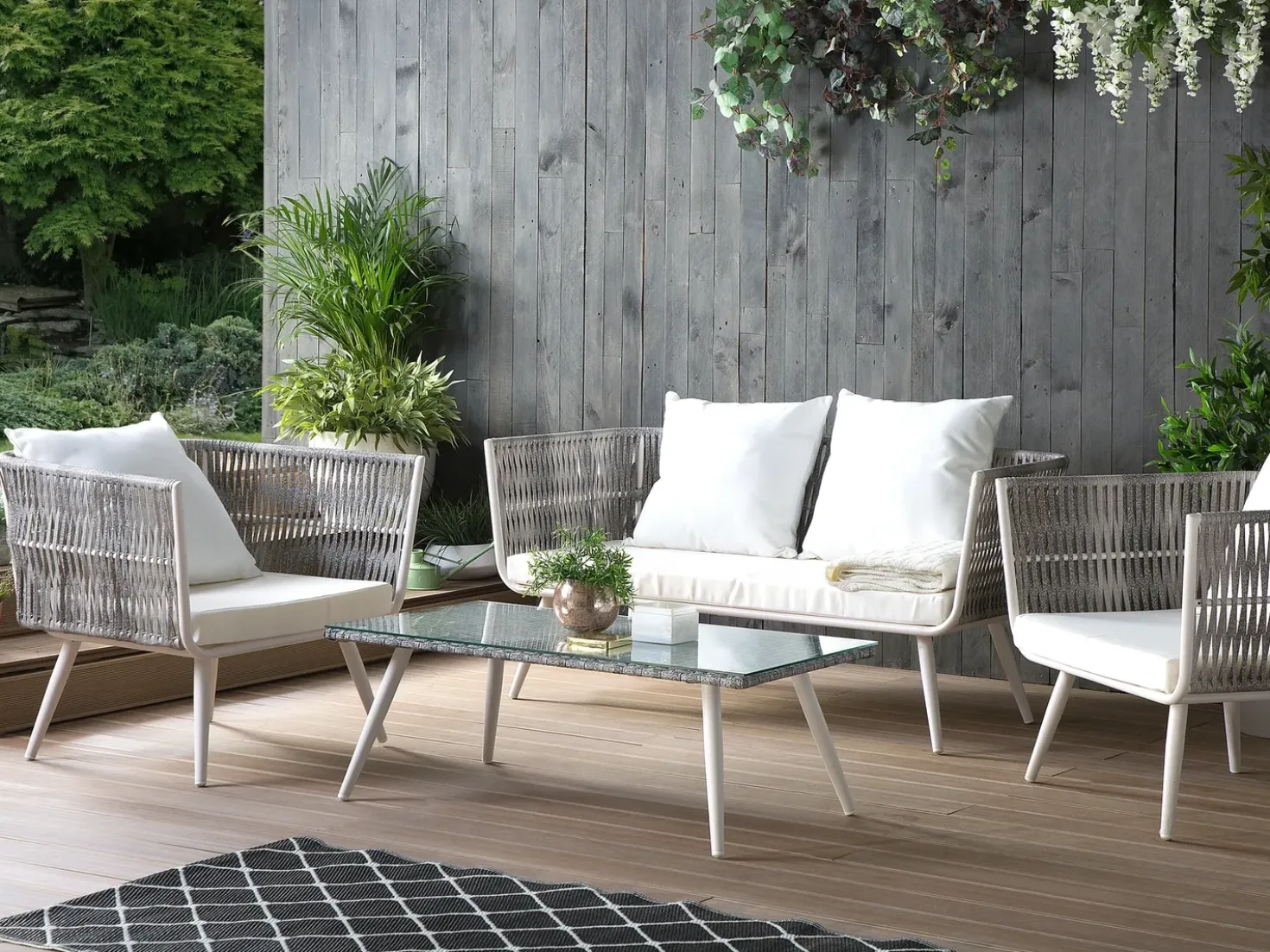 Set da giardino con tavolo 4 posti RAGUSA Rattan sintetico (PE) Bianco sporco